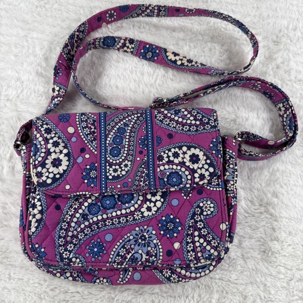 Vera Bradley Small Rachel Crossbody Boysenberry Paisley Purse Front Flap